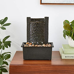 Indoor Fountain with LED Lights – Lighted Tabletop Water Feature with Stone Wall and Soothing Sound – Zen Décor for Home or Office by Pure Garden image 1
