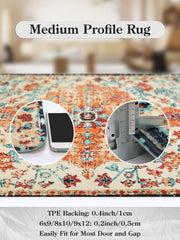 Lahome Washable Round Rugs 5'3"ft, Bohemian Orange Circle Rugs for Living Room, Entryway Round Area Rug, Floral Medallion Soft Non Slip Nursery Carpet for Bedroom Dining Coffee Table image 3