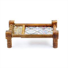 Traditional Decorative Asian Cot Tray for Snacks & Drinks | North Indian Decorative Wooden Coat Decor Accent | Nagina International image 2
