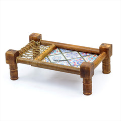 Traditional Decorative Asian Cot Tray for Snacks & Drinks | North Indian Decorative Wooden Coat Decor Accent | Nagina International image 3