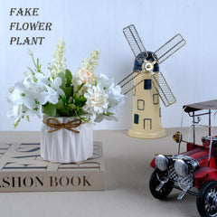 Artificial Potted Flowers White, Small Ceramic Vase Fake Flower Plants Desktop Decoration Indoor for Home and Office, Faux Flowers Hydrangea Decora for Table,Bookshelf,Bedroom,Living Room.(White) image 3