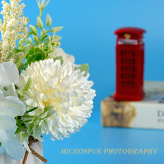 Artificial Potted Flowers White, Small Ceramic Vase Fake Flower Plants Desktop Decoration Indoor for Home and Office, Faux Flowers Hydrangea Decora for Table,Bookshelf,Bedroom,Living Room.(White) image 2