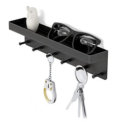 MKO Decorative Wall Mounted Mail Organizer and Key Holder with Tray - 6 Stainless Steel Key Hooks for Hallway Kitchen Farmhouse Decor (Black) image 2