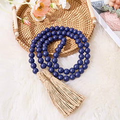 OMISHE 59in Wood Bead Garland with Tassels, Wooden Beads Garland, Decorative Beads Garland Decor, Farmhouse Beads Garland for Wall Hanging Home Festival Decor, Navy Blue image 3