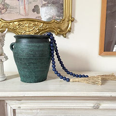 OMISHE 59in Wood Bead Garland with Tassels, Wooden Beads Garland, Decorative Beads Garland Decor, Farmhouse Beads Garland for Wall Hanging Home Festival Decor, Navy Blue image 1