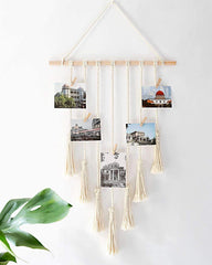 Mkono Teen Girl Room Decor Boho Macrame Hanging Photo Display, Pictures Cards Holder Wall Art for Bedroom Livingroom Dorm Home Teens Women Birthday Gift, with 25 Wood Clips, 27" L x 16.5''W image 2