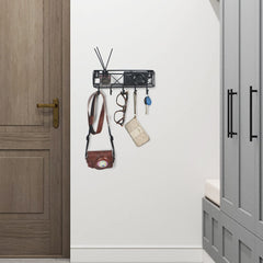 HappyHapi Key Holder for Wall Decorative, Entryway Key Hooks, Wall Mounted Key Rack with 5 Hooks, Metal Wire Mesh Basket Mail Holder, 9.8”Lx2.1”Wx4.1”H image 3