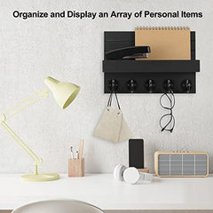 Lwenki Key Holder for Wall, Decorative Key and Mail Holder with Shelf Has Large Hooks for Bags, Coats, Umbrella – Paulownia Wood Key Hanger with Mounting Hardware (9.8”W x 6.7”H x 4.2”D) image 3