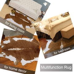 AROGAN Premium Faux Cowhide Rug 4.6 x 5.2 Feet, Sturdy and Large Size Cow Print Rugs, Suitable for Bedroom Living Room Western Decor, Faux Fur Animal Cow Hide Carpet, Brown image 3