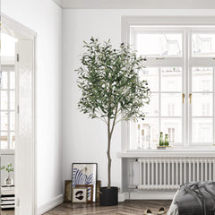 VIAGDO Artificial Olive Tree 6ft Tall Fake Potted Olive Silk Tree with Planter Large Faux Olive Branches and Fruits Artificial Tree for Home Office Living Room Decor Indoor, 1176 Leaves image 2