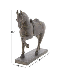Deco 79 Polystone Horse Decorative Sculpture Prancing Home Decor Statue, Accent Figurine 14" x 4" x 15", Brown image 2