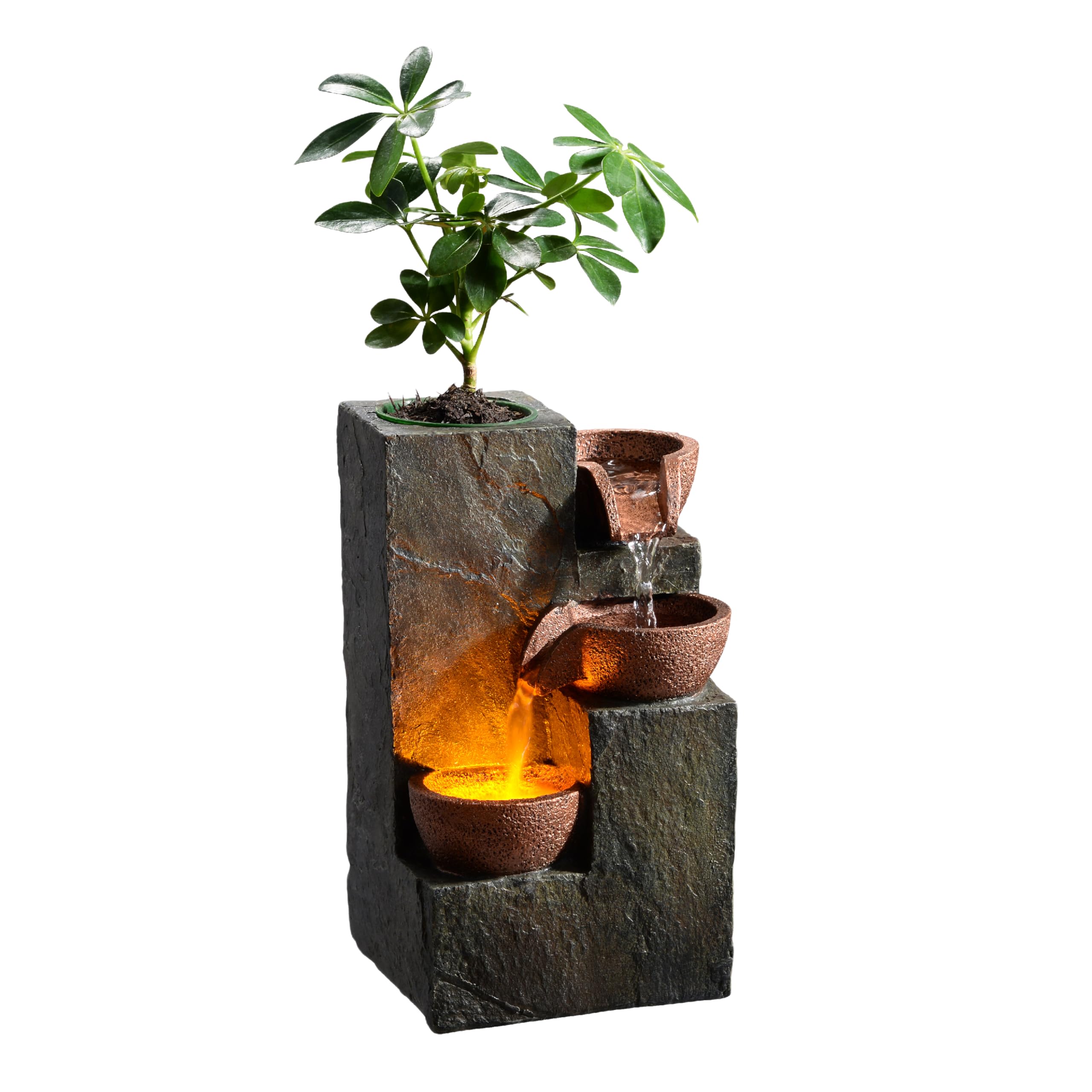 MSEONWXI Indoor Fountain Waterfall Tabletop for Home Decor Three Bowls Rock 3 Tier Fountain Relaxing and Sound Plant by Yourself(23061) image 0