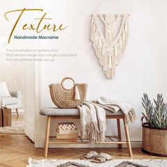 ANROYE Macrame Boho Wall Hanging Decor, Geometric Woven Tapestry Chic Cotton Handmade Bohemian Art with Long Tassel, Craft Ornament for Dorm Home Bedroom Western Room Decoration Gift for Women image 2