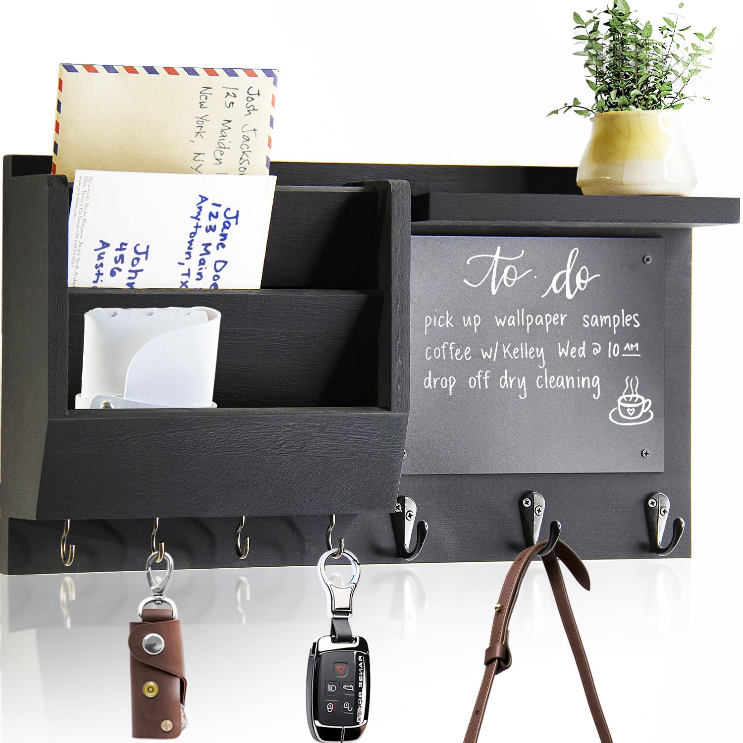 Ziivita Key Holder for Wall - Mail Holder Organizer Wall Mount with Shelf - Hanging Key Rack Hanger with Hooks Decorative for Home Coat Letter Dog Leash Entryway Living Room Decor image 0
