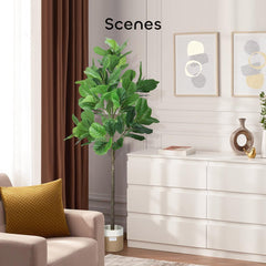 Growneer 6FT Artificial Fiddle Leaf Fig Tree with 98 Large Faux Fiddle Leaves, Dried Moss and Basket Fig Silk Tree Plants in Pot for Indoor Outdoor Divider, Home Office Decor image 1