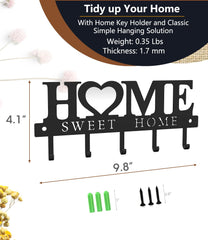 WIPHANY Key Holder Hooks Organizer Hanger Rack Wall Mounted with Screws and Anchors Home Sweet Home Wall Metal Decor for Entryway Front Door Kitchen Hallway Garage Mudroom Office 9.8inches/25cm image 2