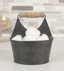 CTW Home Collection Small Gray Colonial Tin Works Toiletries Bathroom Caddy 450156 Metal with Wooden Handle and Toilette on Front Rustic Farmhouse image 1