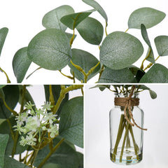 Briful Artificial Eucalyptus Stems in Glass Vase with Faux Water, 14" Fake Plant Eucalyptus Leaves for Home Office Farmhouse Wedding Centerpiece Décor image 2