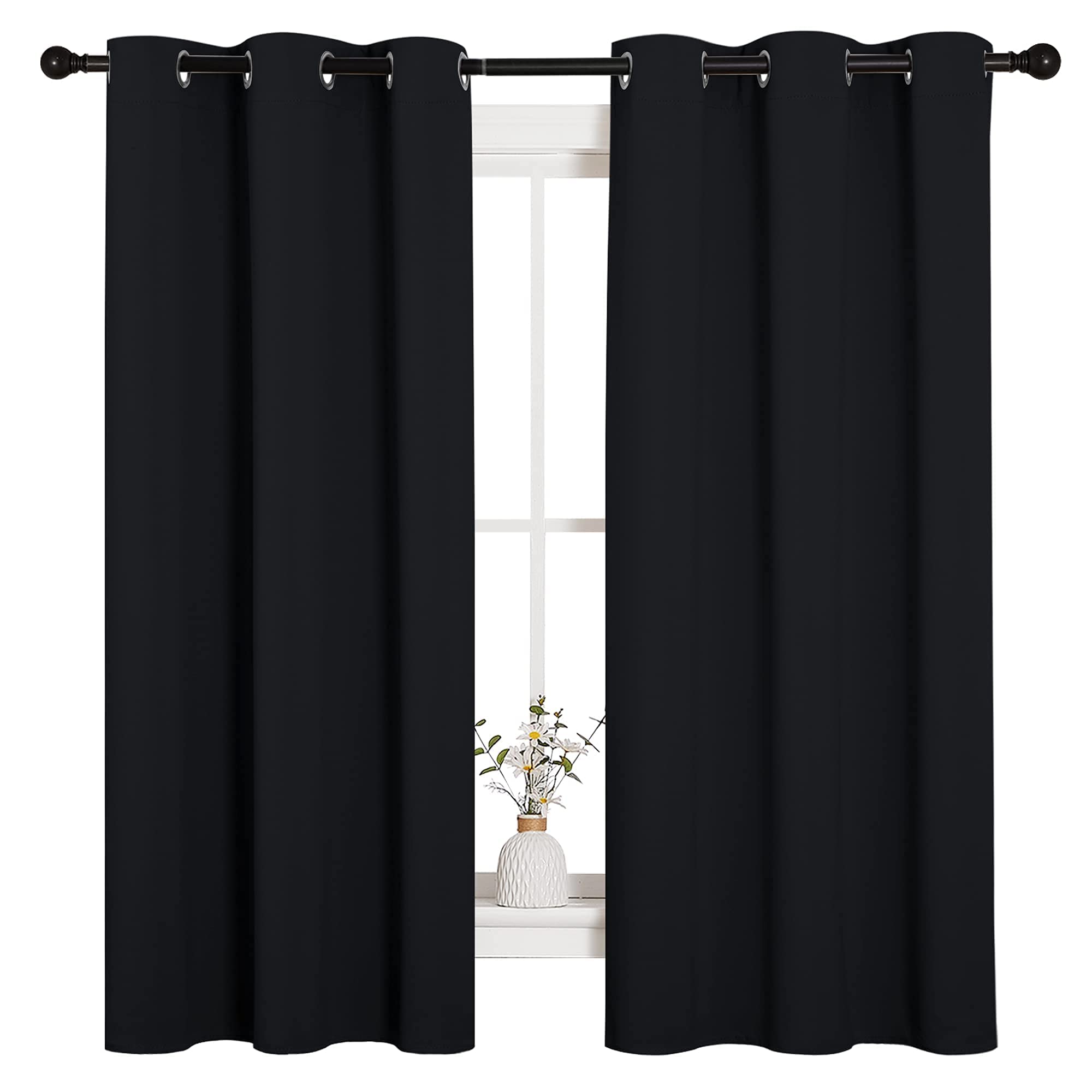 NICETOWN Halloween Pitch Black Solid Thermal Insulated Grommet Blackout Curtains/Drapes for Bedroom Window (2 Panels, 42 inches Wide by 63 inches Long, Black) image 0