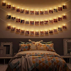 CozyHome - 5.5YD photo string with clips battery with timer remote | 30x light clips led | hanging fairy picture indoor | photo lights with clips | clip lights for girl pictures | teen girl room decor image 1