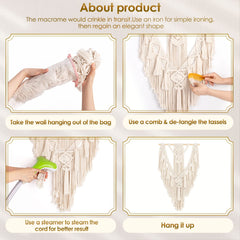 ANROYE Macrame Boho Wall Hanging Decor, Geometric Woven Tapestry Chic Cotton Handmade Bohemian Art with Long Tassel, Craft Ornament for Dorm Home Bedroom Western Room Decoration Gift for Women image 1