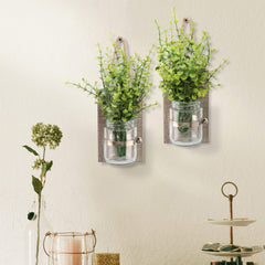 Stonebriar Rustic White Wash Wooden Mason Jar Wall Sconce Set with Hanging Loop image 2