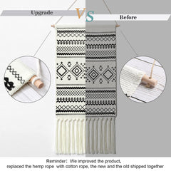 Dremisland Macrame Woven Wall Hanging Tapestry- Boho Chic Bohemian Home Decor Geometric Art Decor Boho Backdrop - Beautiful Apartment Dorm Room Door Decoration, 17.7" W x 32" L (Sendia-Black) image 3