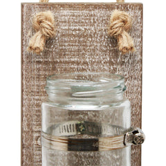 Stonebriar Rustic White Wash Wooden Mason Jar Wall Sconce Set with Hanging Loop image 1