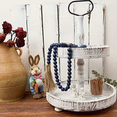 OMISHE 59in Wood Bead Garland with Tassels, Wooden Beads Garland, Decorative Beads Garland Decor, Farmhouse Beads Garland for Wall Hanging Home Festival Decor, Navy Blue image 2