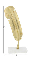 CosmoLiving by Cosmopolitan Aluminum Metal Bird Decorative Sculpture Feather Home Decor Statue, Accent Figurine 6" x 2" x 12", Gold image 1
