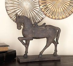 Deco 79 Polystone Horse Decorative Sculpture Prancing Home Decor Statue, Accent Figurine 14" x 4" x 15", Brown image 1