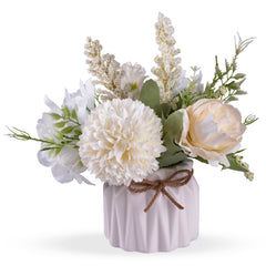 Artificial Potted Flowers White, Small Ceramic Vase Fake Flower Plants Desktop Decoration Indoor for Home and Office, Faux Flowers Hydrangea Decora for Table,Bookshelf,Bedroom,Living Room.(White) image 0