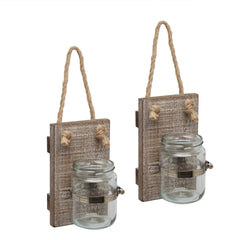 Stonebriar Rustic White Wash Wooden Mason Jar Wall Sconce Set with Hanging Loop image 0