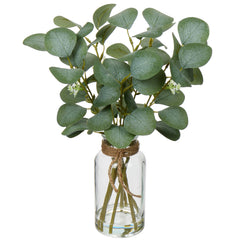 Briful Artificial Eucalyptus Stems in Glass Vase with Faux Water, 14" Fake Plant Eucalyptus Leaves for Home Office Farmhouse Wedding Centerpiece Décor image 0