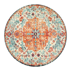 Lahome Washable Round Rugs 5'3"ft, Bohemian Orange Circle Rugs for Living Room, Entryway Round Area Rug, Floral Medallion Soft Non Slip Nursery Carpet for Bedroom Dining Coffee Table image 1