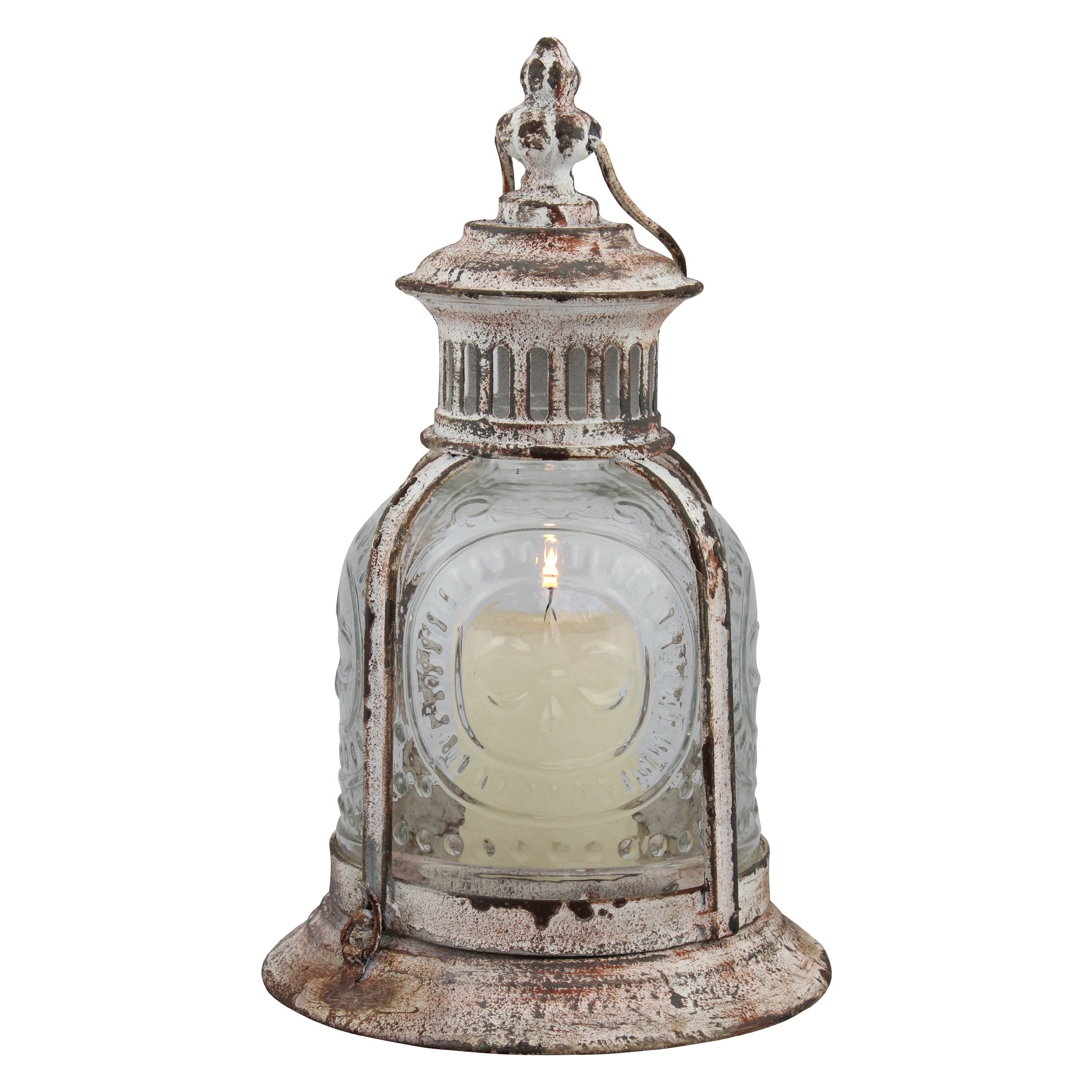 Stonebriar Antique White Metal Votive Candle Lantern with Handle image 0