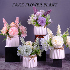 Artificial Potted Flowers White, Small Ceramic Vase Fake Flower Plants Desktop Decoration Indoor for Home and Office, Faux Flowers Hydrangea Decora for Table,Bookshelf,Bedroom,Living Room.(White) image 1
