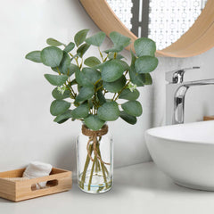 Briful Artificial Eucalyptus Stems in Glass Vase with Faux Water, 14" Fake Plant Eucalyptus Leaves for Home Office Farmhouse Wedding Centerpiece Décor image 3
