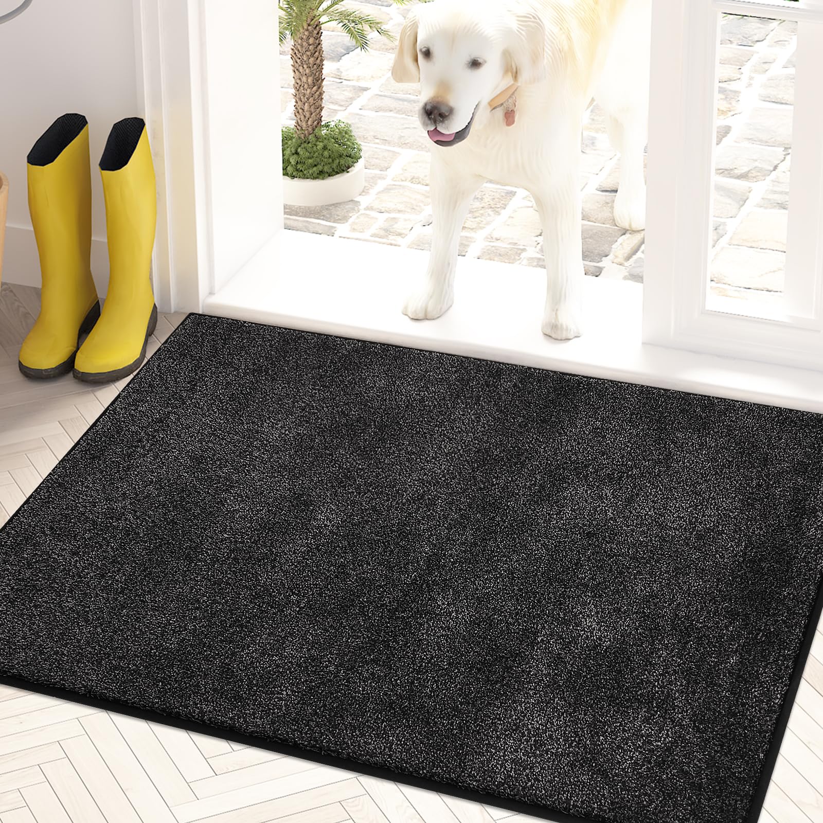 PURRUGS Dirt Trapper Door Mat 24" x 35.5", Non-Slip Machine Washable Entry Rug, Shoe Scraper, Dog Door Mat, Super Absorbent Welcome Mat for Front & Back Door, Muddy Shoes & Paws, Charcoal image 0
