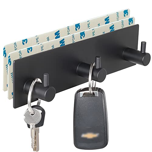 VIRFIN Key Holder for Wall with 2 Self-Adhesive Tapes, No Damage Key Holder Rack for Wall with 3 Key Hooks for Entryway, Door, Bathroom, Kitchen(Black) image 0