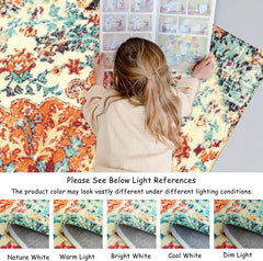 Lahome Washable Round Rugs 5'3"ft, Bohemian Orange Circle Rugs for Living Room, Entryway Round Area Rug, Floral Medallion Soft Non Slip Nursery Carpet for Bedroom Dining Coffee Table image 2
