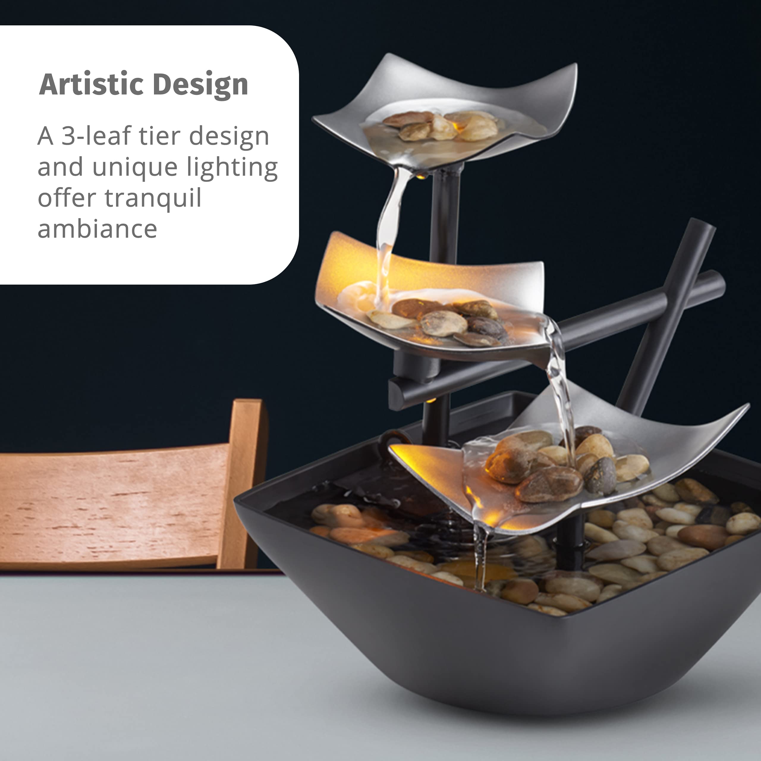 Homedics Tabletop Water Fountain, Home Décor Soothing Sound Machine - Automatic Pump, Deep Basin &amp; Natural River Rocks. Indoor Zen Relaxation for Office, Living Room, or Bedroom, 8.25” Tall image 5