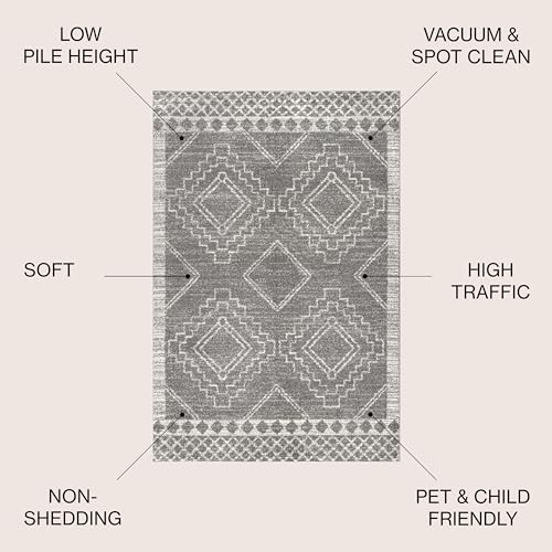JONATHAN Y MOH200C-8 Amir Moroccan Beni Souk Indoor Area-Rug Bohemian Farmhouse Rustic Geometric Easy-Cleaning Bedroom Kitchen Living Room Non Shedding, 8 X 10, Gray,cream image 10