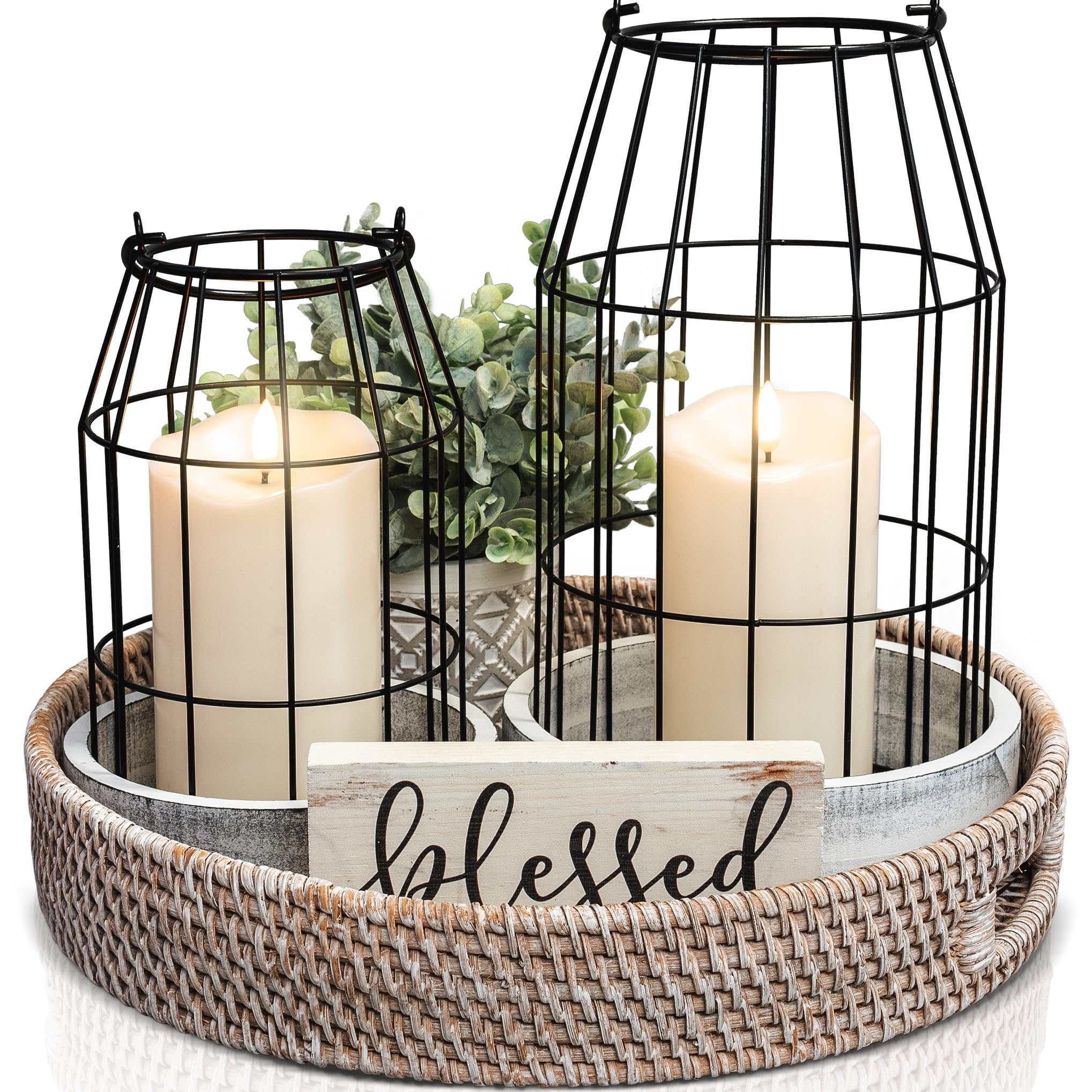 Rustic Farmhouse Lantern Decor - Stylish Decorative Lanterns for Your Living Room, Fireplace Mantle or Kitchen Dining Table - Modern Upscale Beauty for Your Entire Home image 0