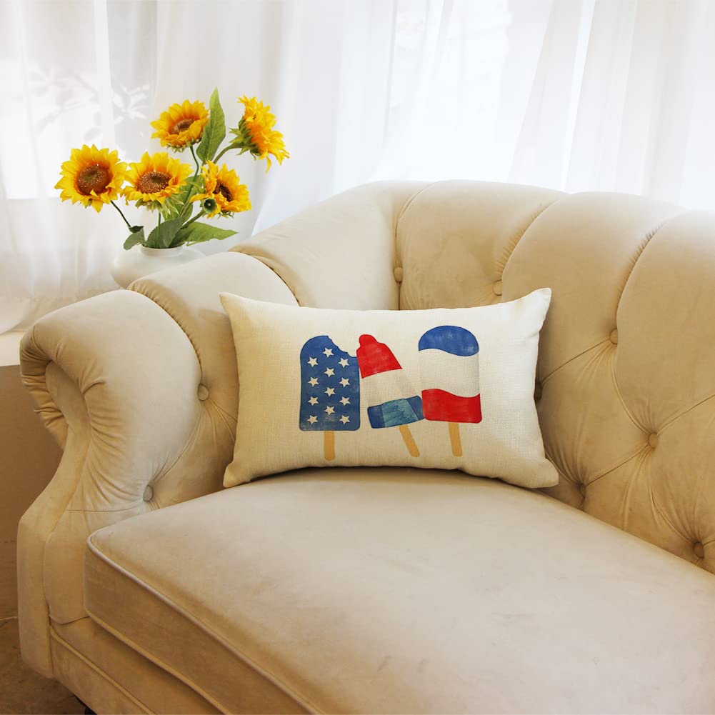 Ogiselestyle Patriotic Blue Popsicle Pillow Cover 12x20 Inch 4th of July Decorative Pillows Case Independence Day Decor Cushion Case for Sofa Couch image 4