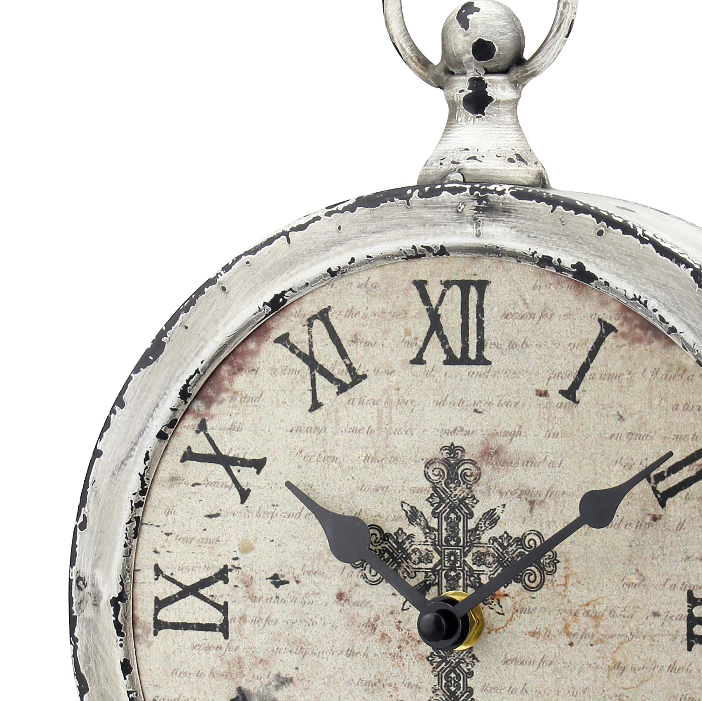 Stonebriar Large 12 Inch Decorative Battery Operated Table Top Clock with Roman Numerals and Antique Finish, 12", Worn White image 3