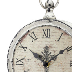 Stonebriar Large 12 Inch Decorative Battery Operated Table Top Clock with Roman Numerals and Antique Finish, 12", Worn White image 3