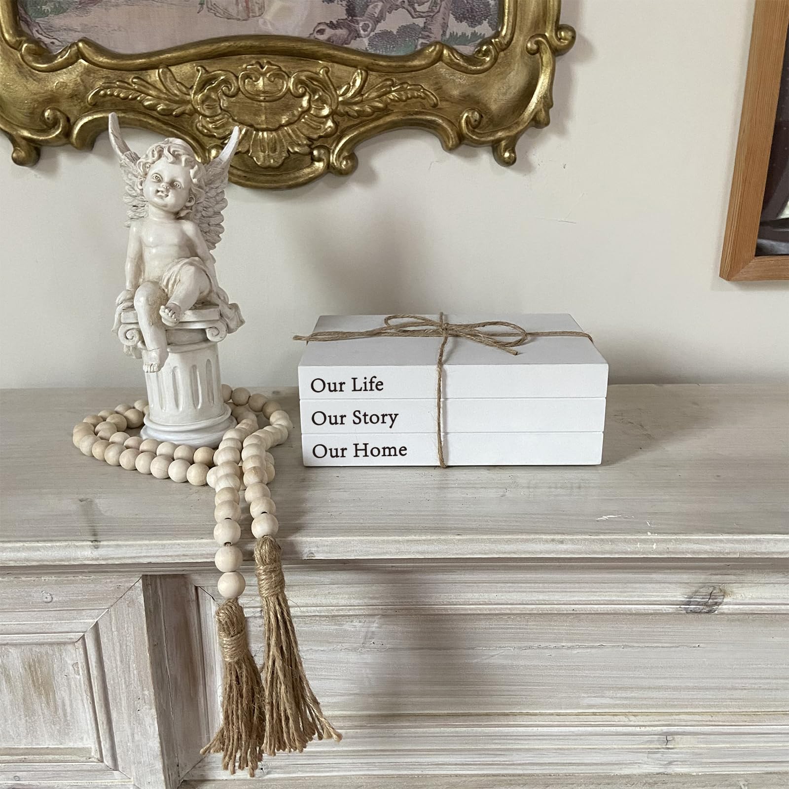 Decorative Books for Home Decor, White Faux Books for Decoration, Rustic Farmhouse Stacked Display Books (Our Life Our Story Our Home) image 5