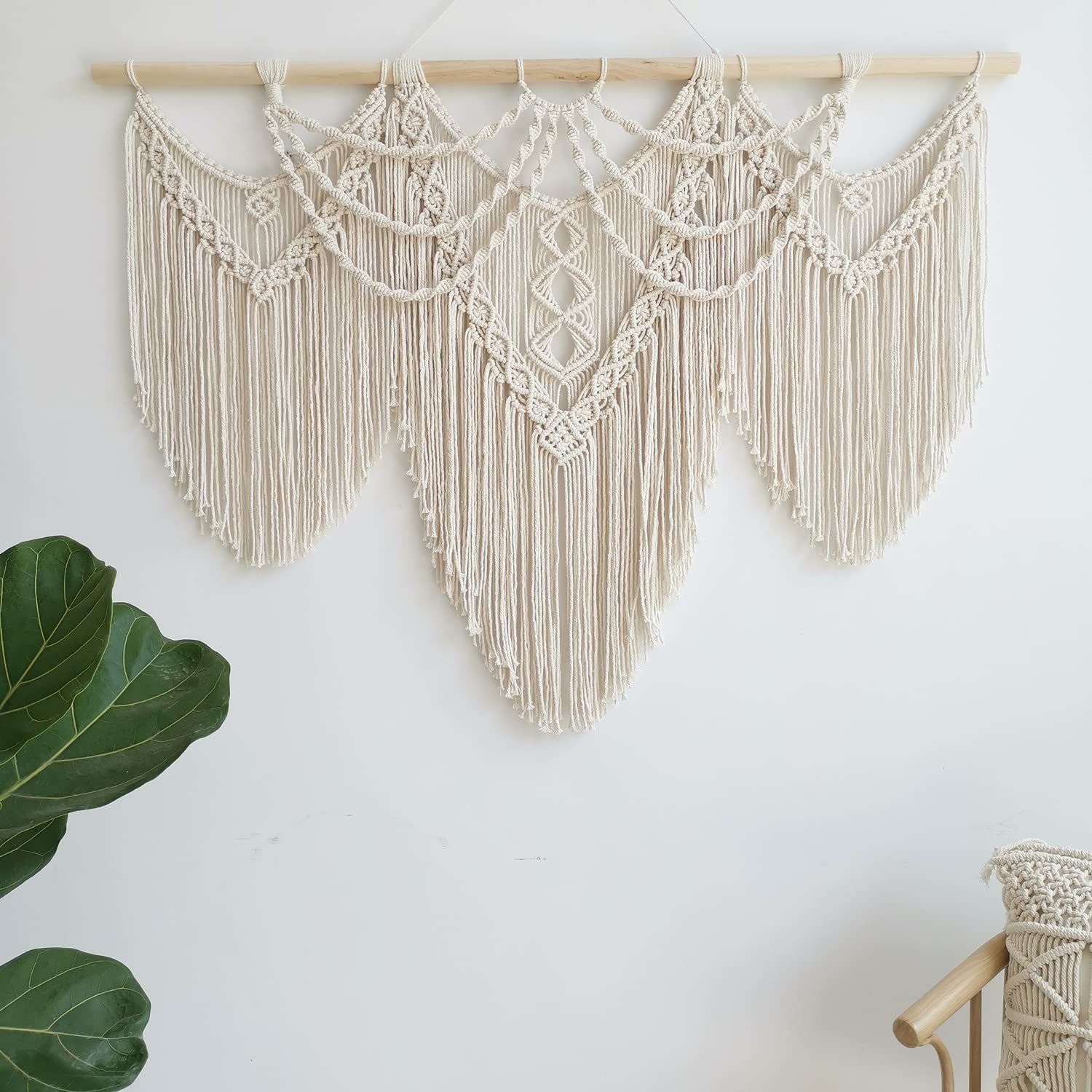 large macrame wall hanging - Boho Tapestry Macrame Wall Decor Art- Chic Bohemian Handmade Woven Tapestry Home Decoration for Bedroom Living Room Apartment Wedding Party - 43"x32" (Beige-fringe) image 4