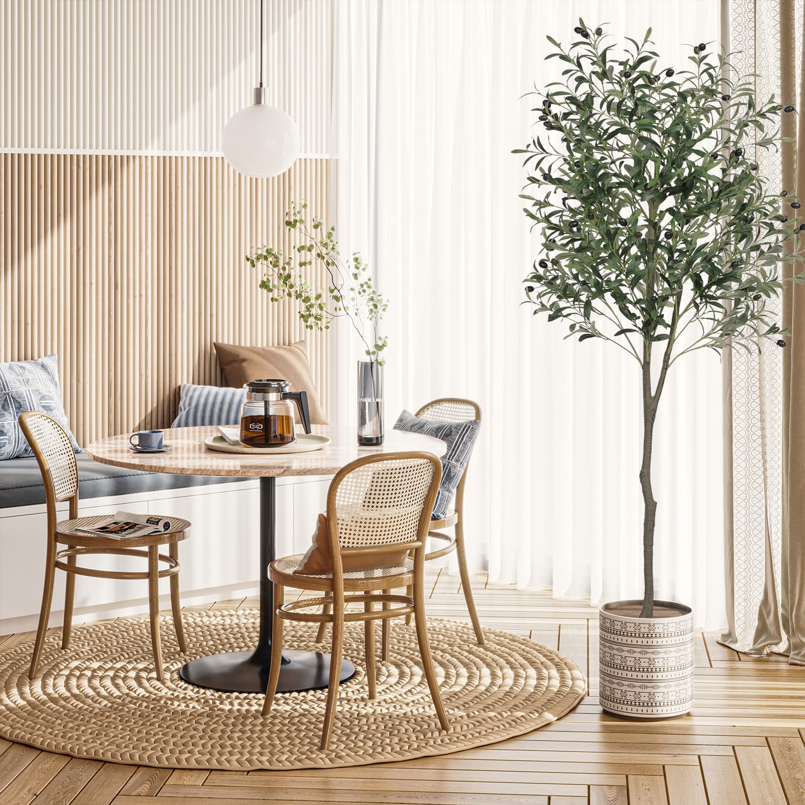 VIAGDO Artificial Olive Tree 6ft Tall Fake Potted Olive Silk Tree with Planter Large Faux Olive Branches and Fruits Artificial Tree for Home Office Living Room Decor Indoor, 1176 Leaves image 3